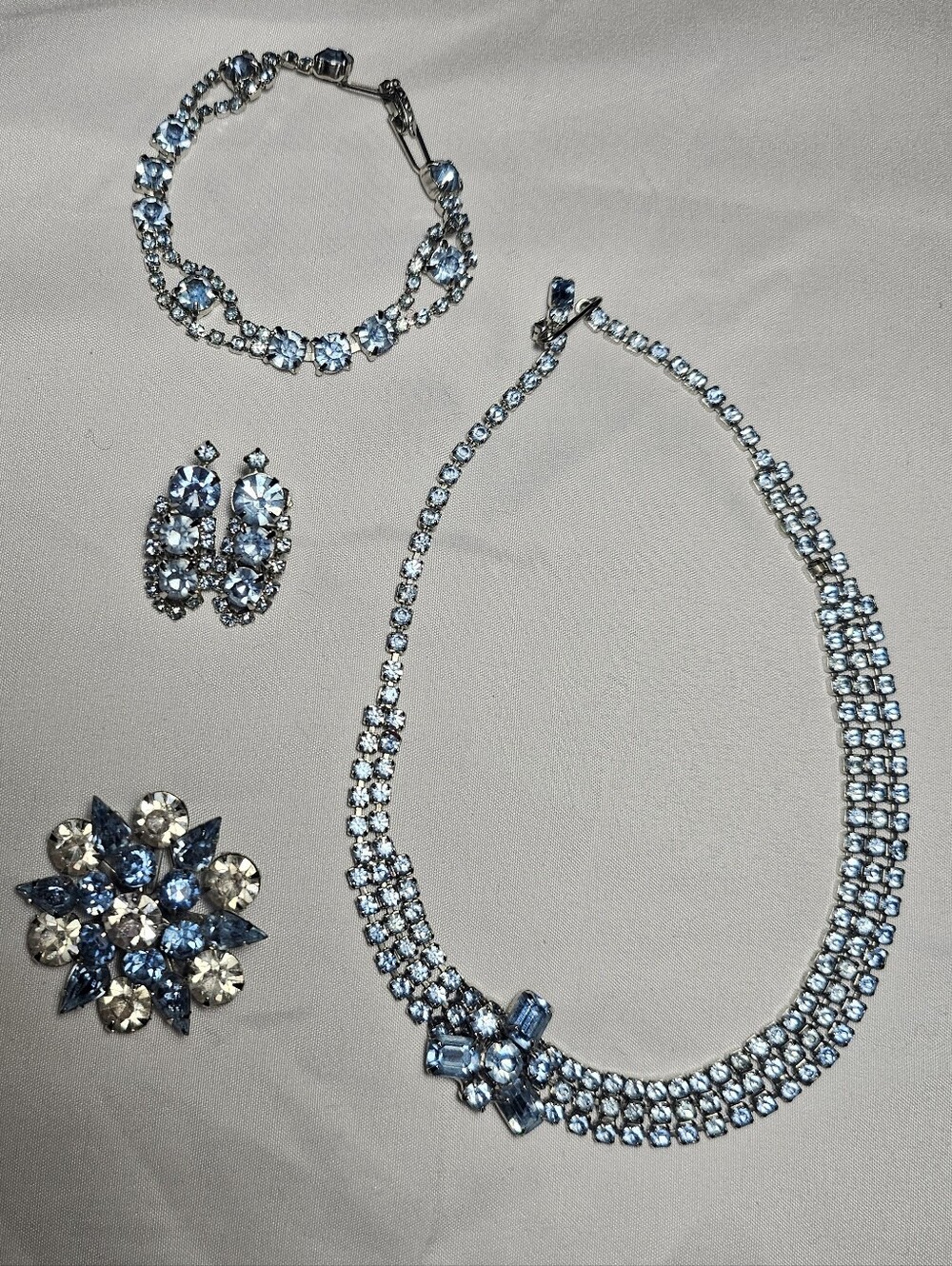 1950s Coro Vintage Blue Rhinestone Jewelry Set